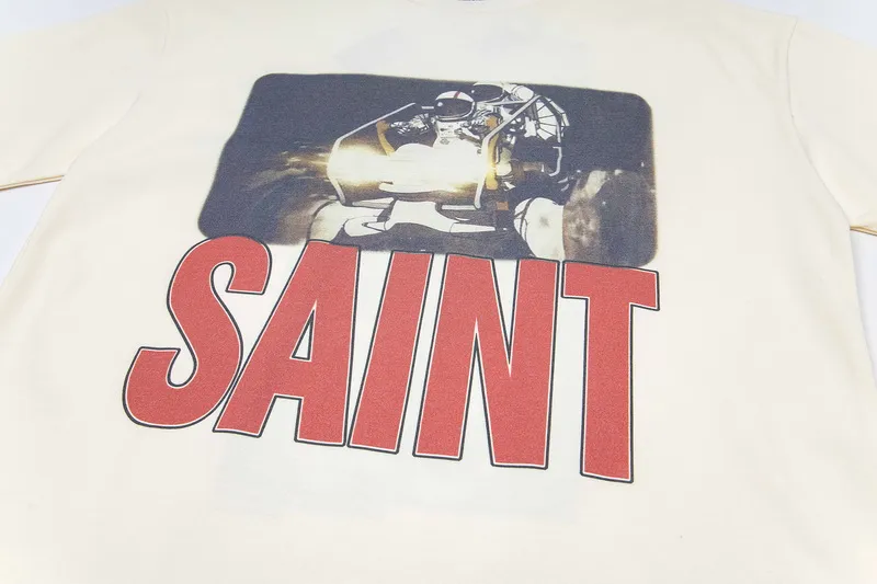124💰S01# SAINT MICHAEL CHO fashionable astronaut print casual cotton loose short-sleeved T-shirt 15 apricot S, M, L, XL